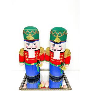 Vintage Pair of Christmas Nutcracker Soldier Bean Plush Figure Doorstop 17"
